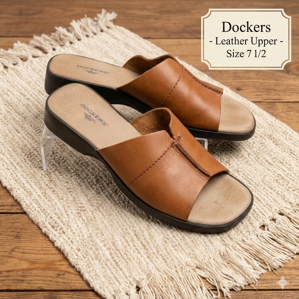 Dockers Women's Brown Leather Slide Sandals
